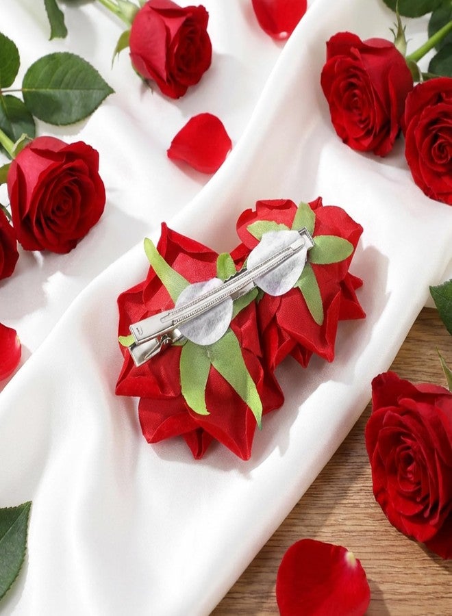 YBEATY مشبك شعر على شكل زهرة وردة ثلاثية الأبعاد من YBEATY، أمشاط مزينة بورود حمراء، دبابيس شعر زهرية، مستلزمات تزيين الشعر، إكسسوارات شعر بوهيمية للبنات والسيدات، مناسبة لحفلات الهالوين وحفلات الزفاف والذكرى السنوية وأزياء راقصات العرائس - Image 4